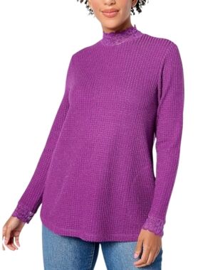 Purple Sparkle Waffle Knit Logo Lori Goldstein Shirt